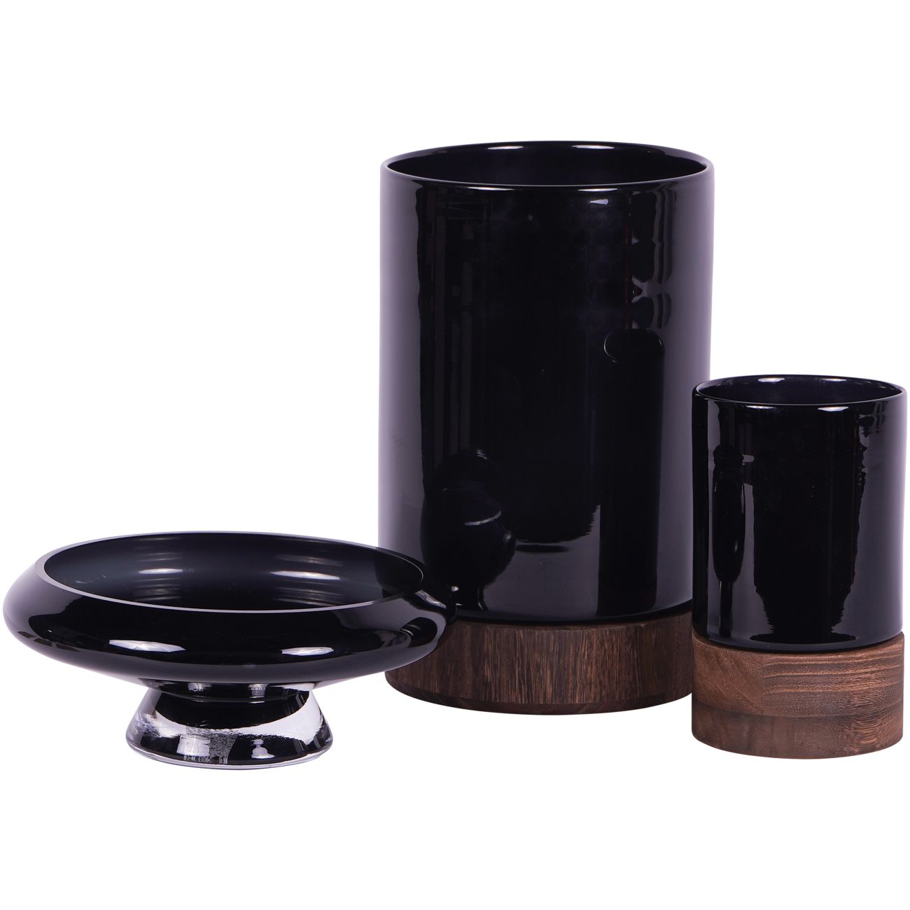 Noir Glass Votive Vase with Wooden Base Small